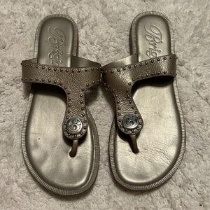 Brighton Leather Silver Gun Metal Grey Sandals Slide Flip Flop Alfa- Women’s 7.5